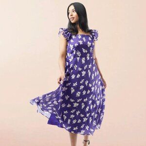 Purple Floral Chiffon Ankle-Length Dress | Muvvas Boutique